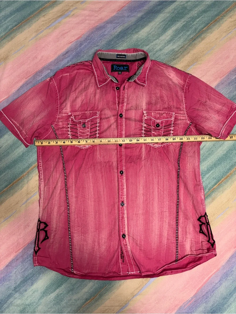 Roar Buckle deuce Jr stretch Men's shirt Embroidered‎ Button-Up size 2XL